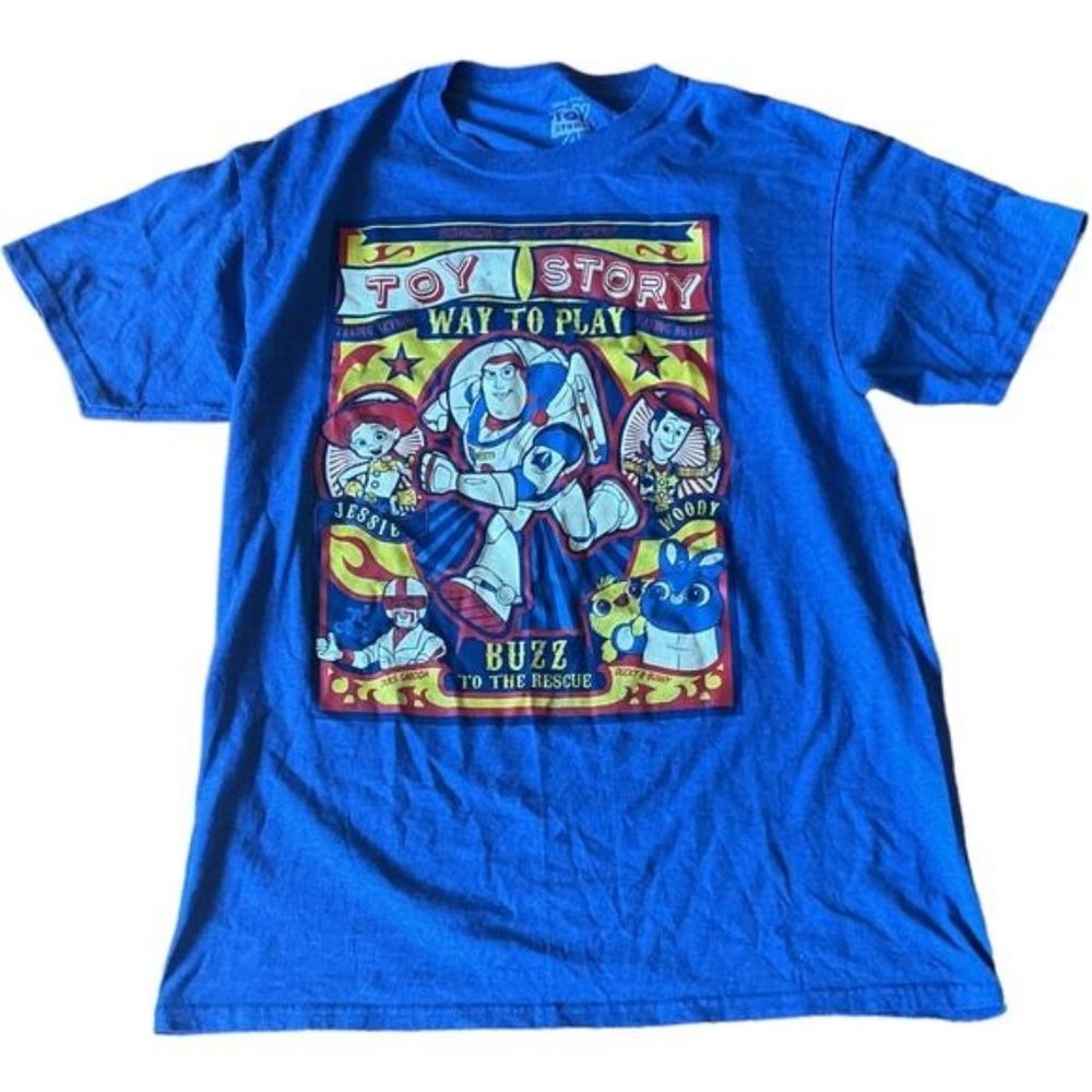 Disney Pixar Toy Story 4 Blue T-Shirt Buzz Woody Jessie M Short Sleeve